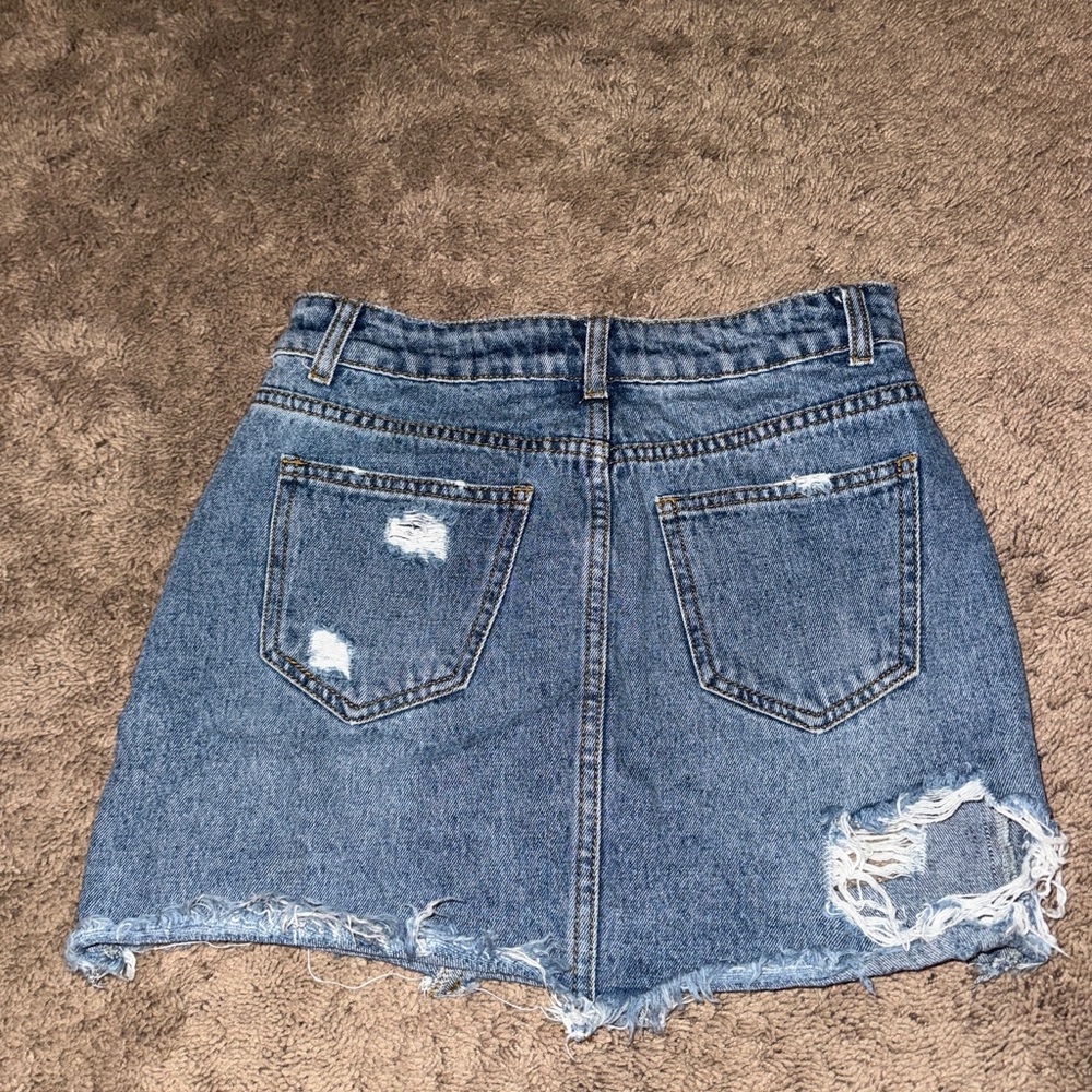 Denim Distressed Mini Skirt - Picture 2 of 2